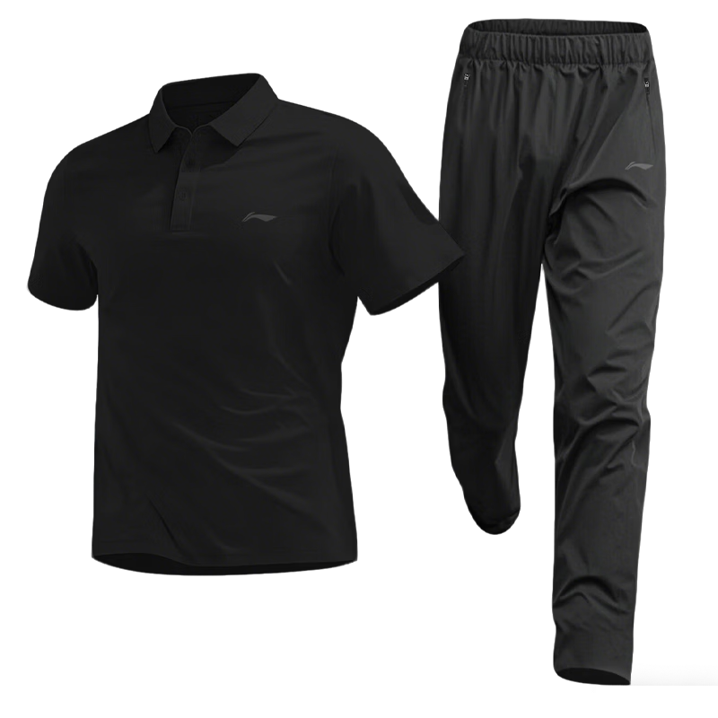 LI-NING Men's Summer Thin Ice Silk Quick-Dry Breathable Polo Shirt and Pants Sports Set