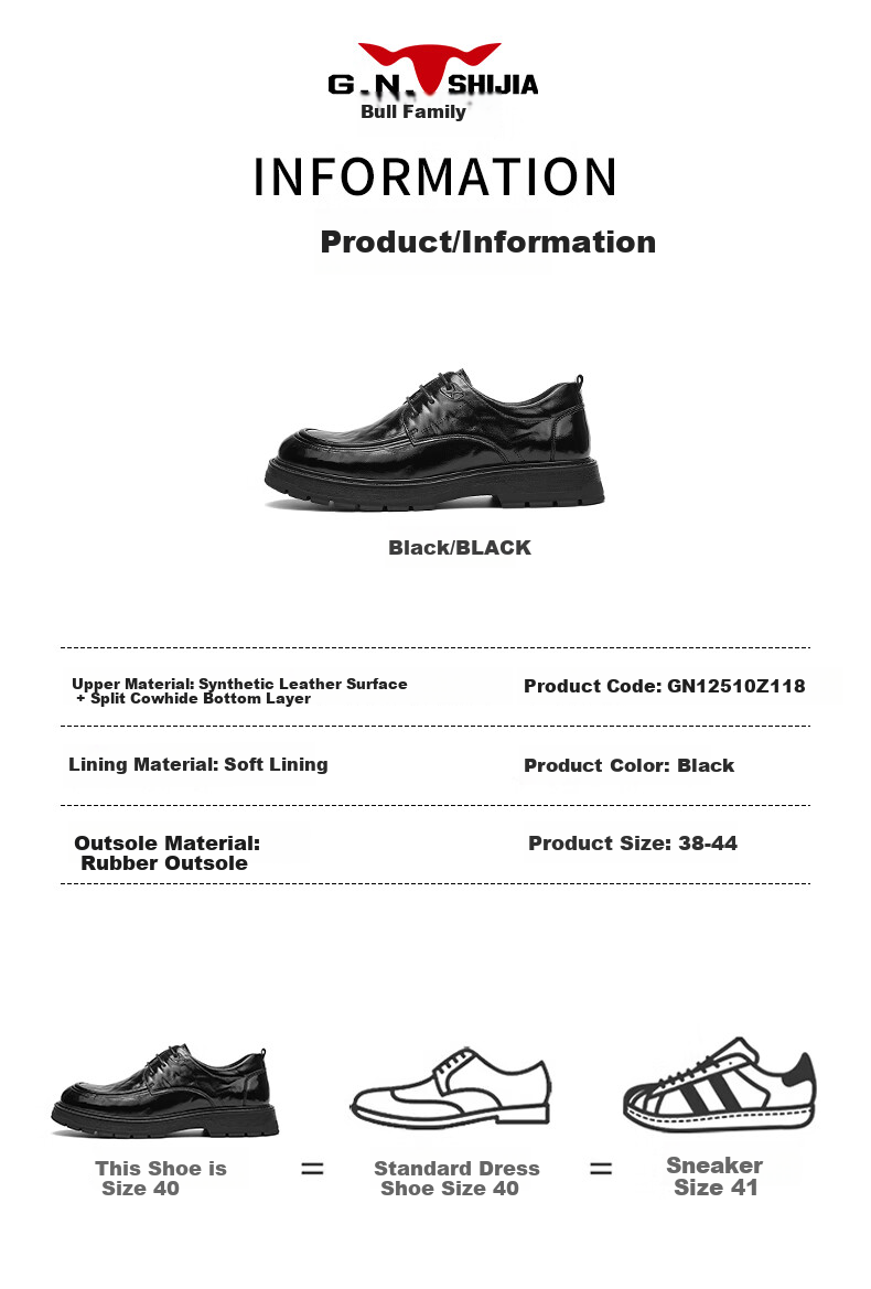 Bull Family Men's British Style Business Formal Leather Shoes Soft Sole Versatile Derby Shoes Commuting Wedding Groom Shoes 48