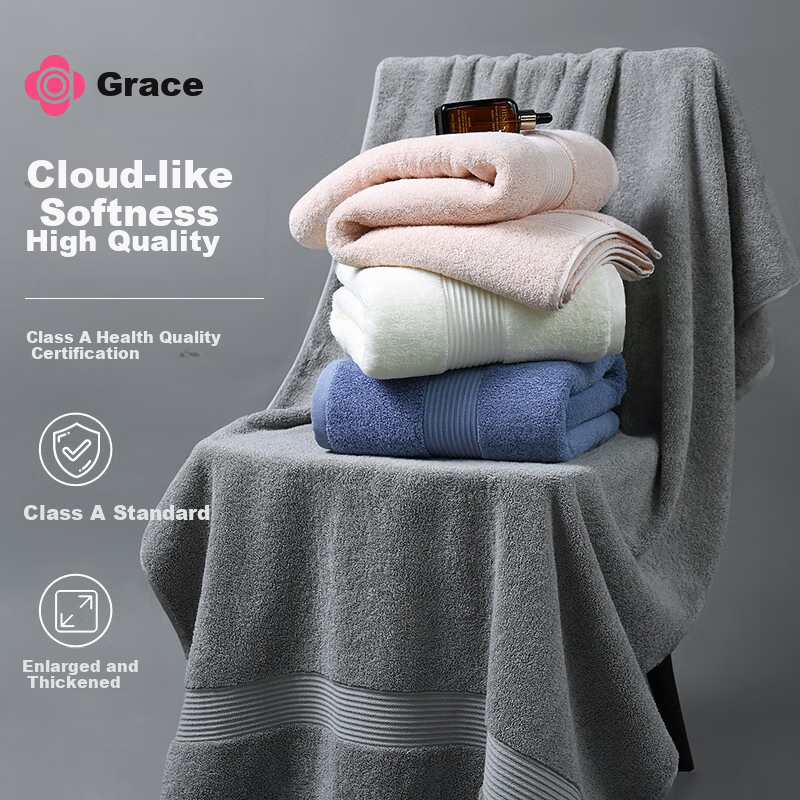 Grace Bath Towel A-Class Pure Cotton Adult Unisex Home Soft Absorbent Quick-Dry 100% Cotton Hotel Large Bath Towel Dark Gray Sports