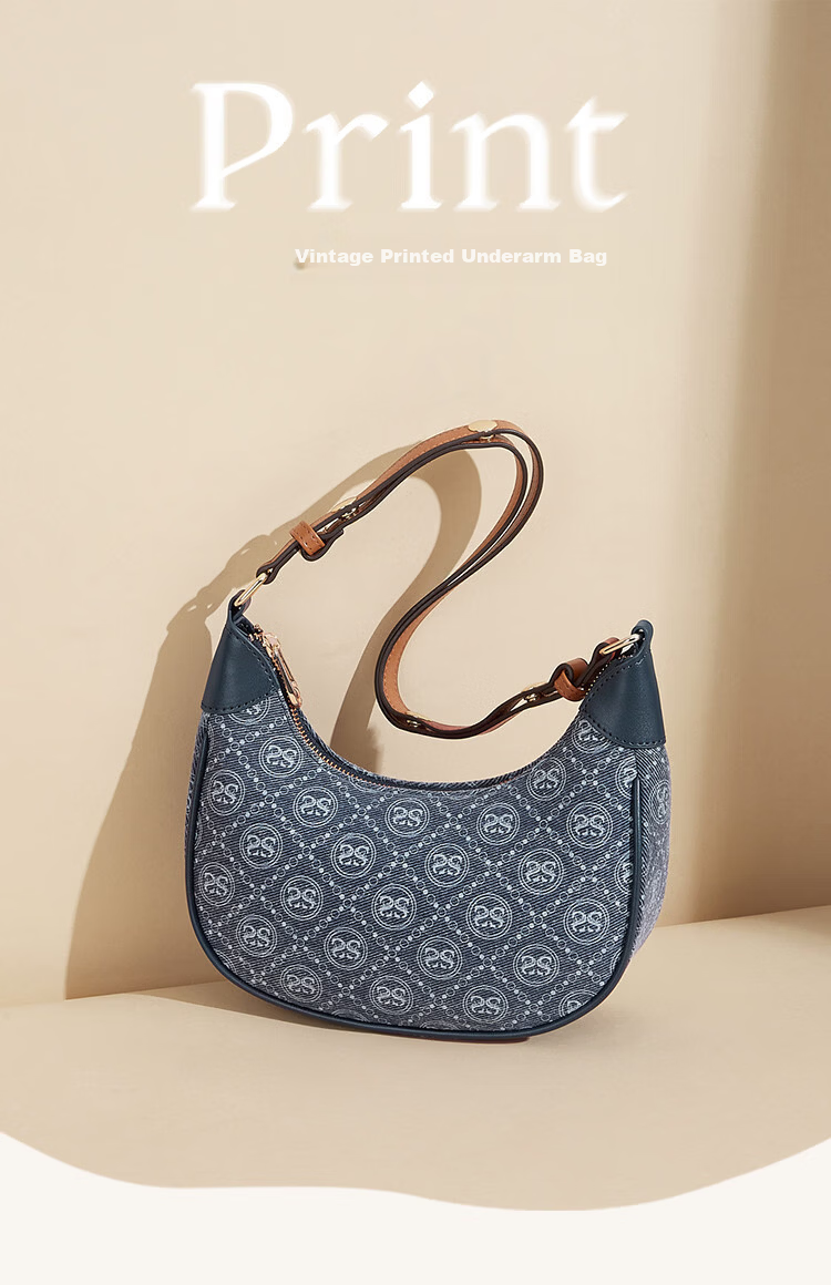 St&Sat Women's Bag 2026 New Retro Printed Shoulder Bag Handbag Versatile Underarm Crescent Bag Birthday Gift 1