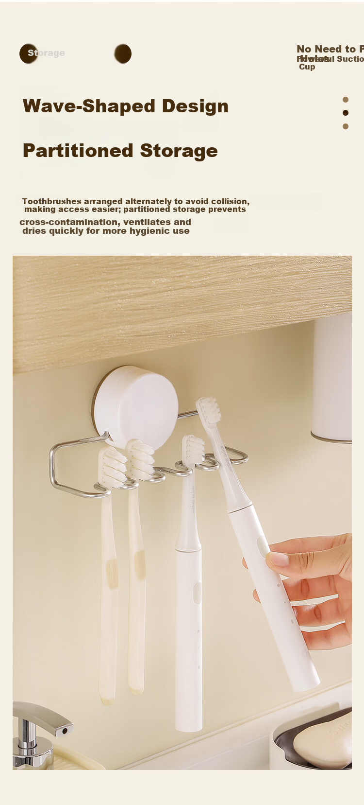Imakara Wall-Mounted Suction Cup Toothbrush Holder Electric Toothbrush Storage Rack Premium No-Drill Organizer 8