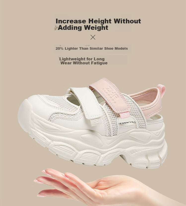 ZHR Zese Women's Summer Thick-Soled Mesh Sports Sandals Breathable Outdoor Casual Dad Shoes G778 Beige Pink Size 39 12