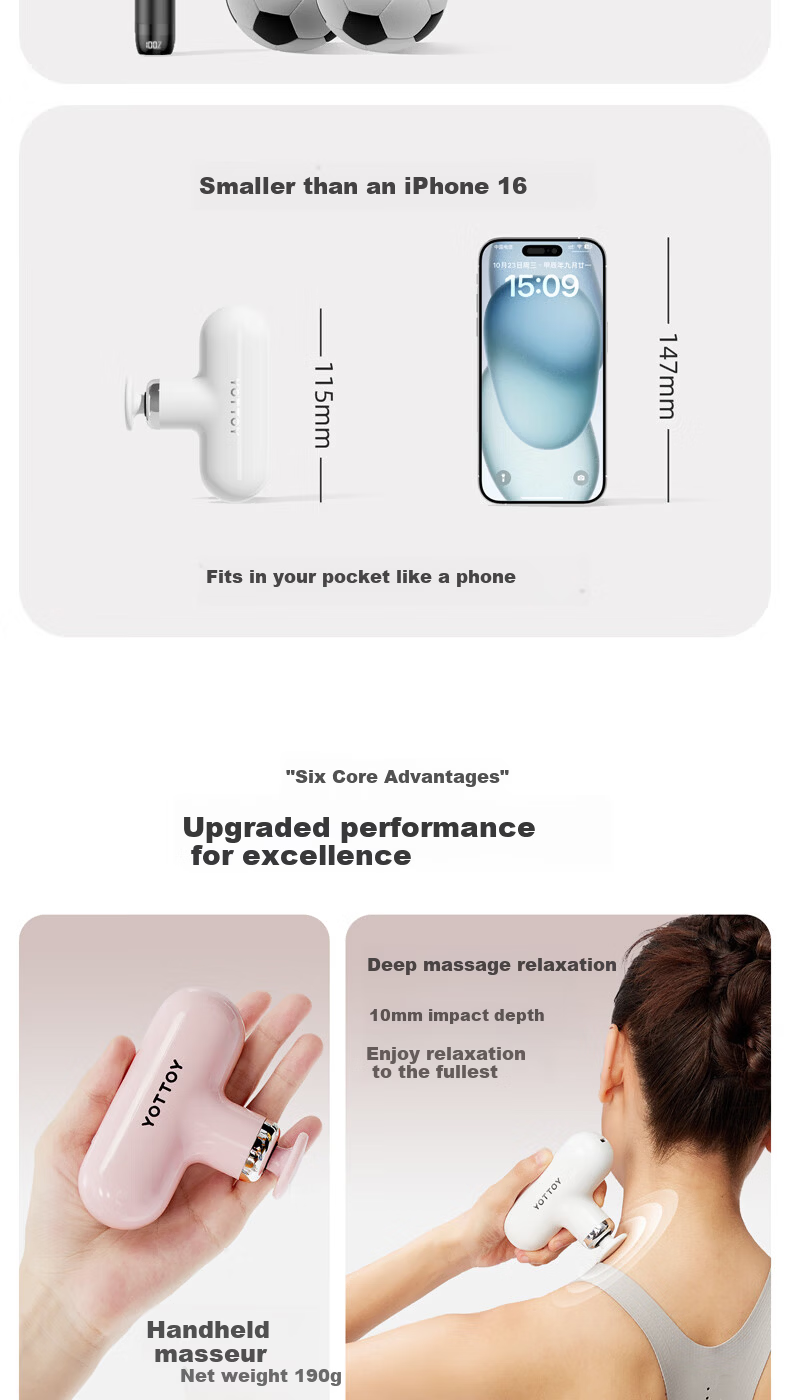 Yottoy Mini Massage Gun, Fascia Gun, Neck Massager, Multifunctional Fitness Deep Tissue Massager, White - Gift Box Editio 2
