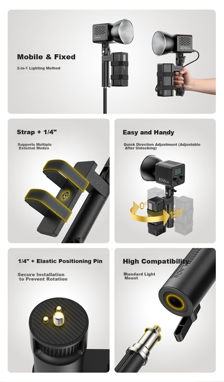 Ulanzi LA06 Portable Power Bank External Light Handle Bracket Fill Light Stand Photography Light Flashlight Accessory 1