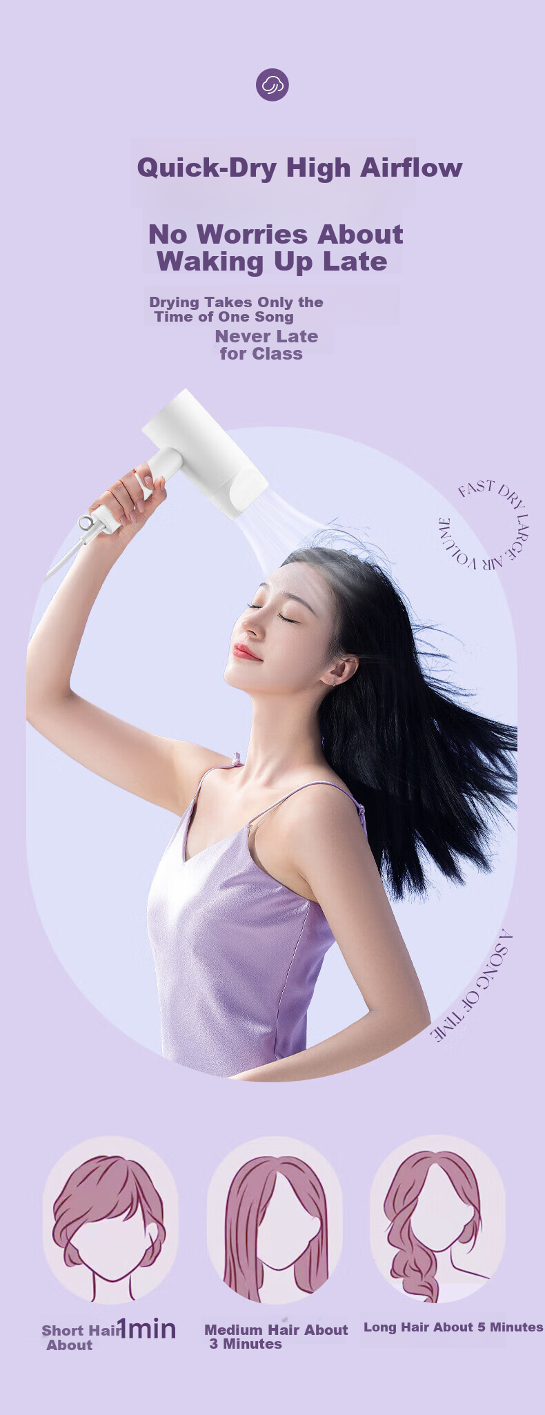 AUX Hair Dryer, 1200W, for Dormitory And Home Use, Low Power Consumption, No Tripping, Quiet Operation, Hair Protection, Fast Drying, Hot And Cold Air, Compact Portable Electric Hair Dryer for College Students' Dorm Rooms 3