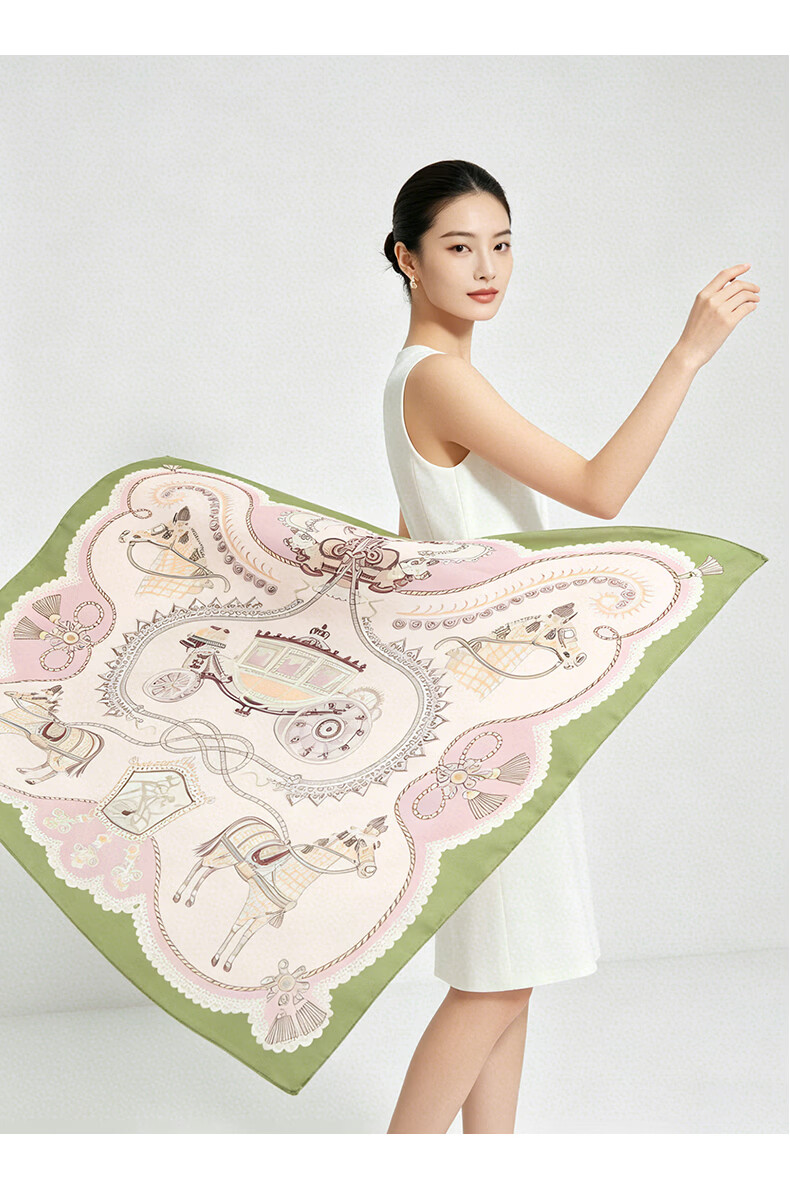 Baoshelan 90cm Silk Square Scarf Women 100% Mulberry Silk Scarf Spring Summer New Carriage Ballad Gift for Bestie Birthday 9