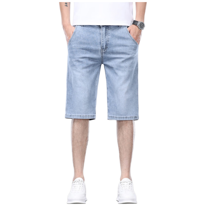TUCANO Men's Denim Shorts Cotton Comfortable Lightweight Business Casual Five-Point Pants Washed Blue Size 29 Father's Day Gift