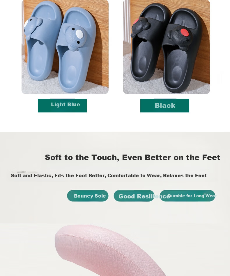 Huamei Jianbu Cute Bear Couple Simple Soft Elastic Indoor Outdoor Non-Slip Cool Slippers Women HM222036 White Size 36-37 6