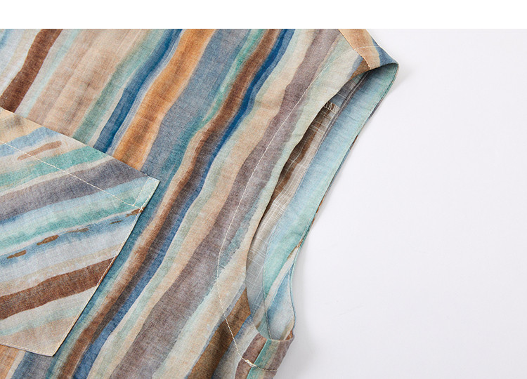 Demana Fresh Cotton Summer Urban Vintage Retro Collar Short Sleeve Striped Printed Loose Slim Shirt for Women Premium Quality 12