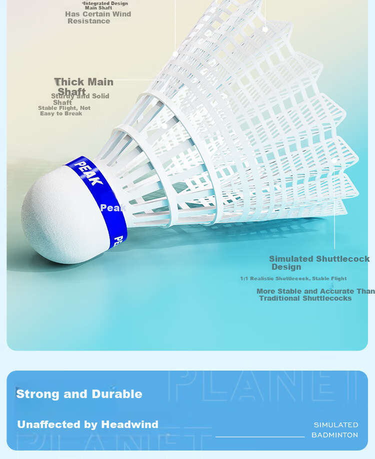 Peak Badminton Authentic Nylon Shuttlecocks High Elastic Durable Indoor Outdoor Windproof Training Competition 6-Pack Realistic Feathers 10
