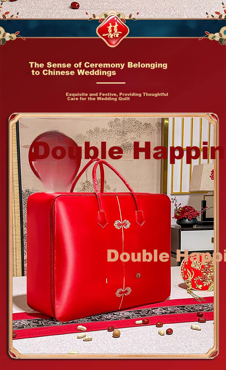 40,000 Kilometers Wedding Dowry Quilt Storage Bag Cotton Quilt Storage Bag Wedding Four-Piece Set Packaging Bag Bright Red Handbag 2