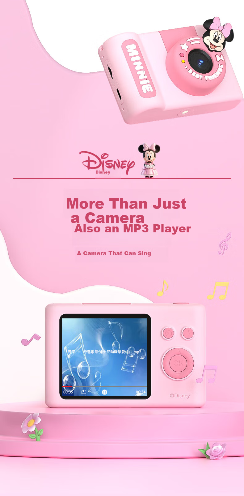 Disney Kids Camera CCD Digital Camera Entry-Level Student Camera Travel Portable Toy for Boys and Girls Birthday Gift Box C1 Minnie 10