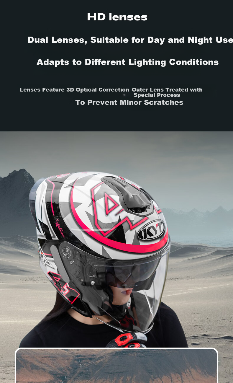 KYT RA-02 3/4 Retro Cruiser Motorcycle Helmet with Dual Visors, Matte Black, Size L 8