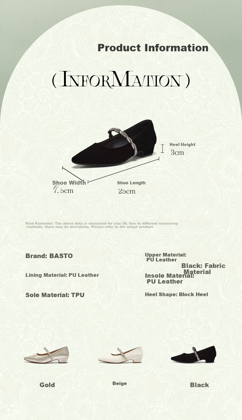 BASTO 26 Spring Mary Jane Shoes Simple Retro French Style Women's Flats W0128AQ6 Black Size 34 3