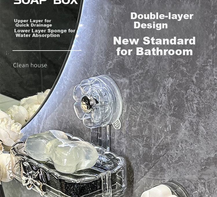 Bydoll Suction Cup Soap Dish Wall-Mounted Single-Layer Draining No-Drill High-End Home Bathroom Balcony Soap Holder Organizer 6