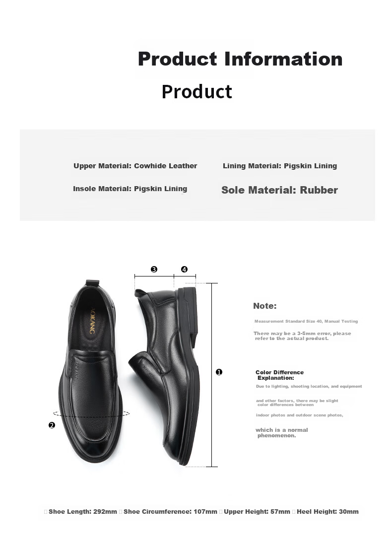 Aokang Slip-On Comfortable Solid Color Low-Cut Formal Business Breathable Leather Shoes Black Size 41 2