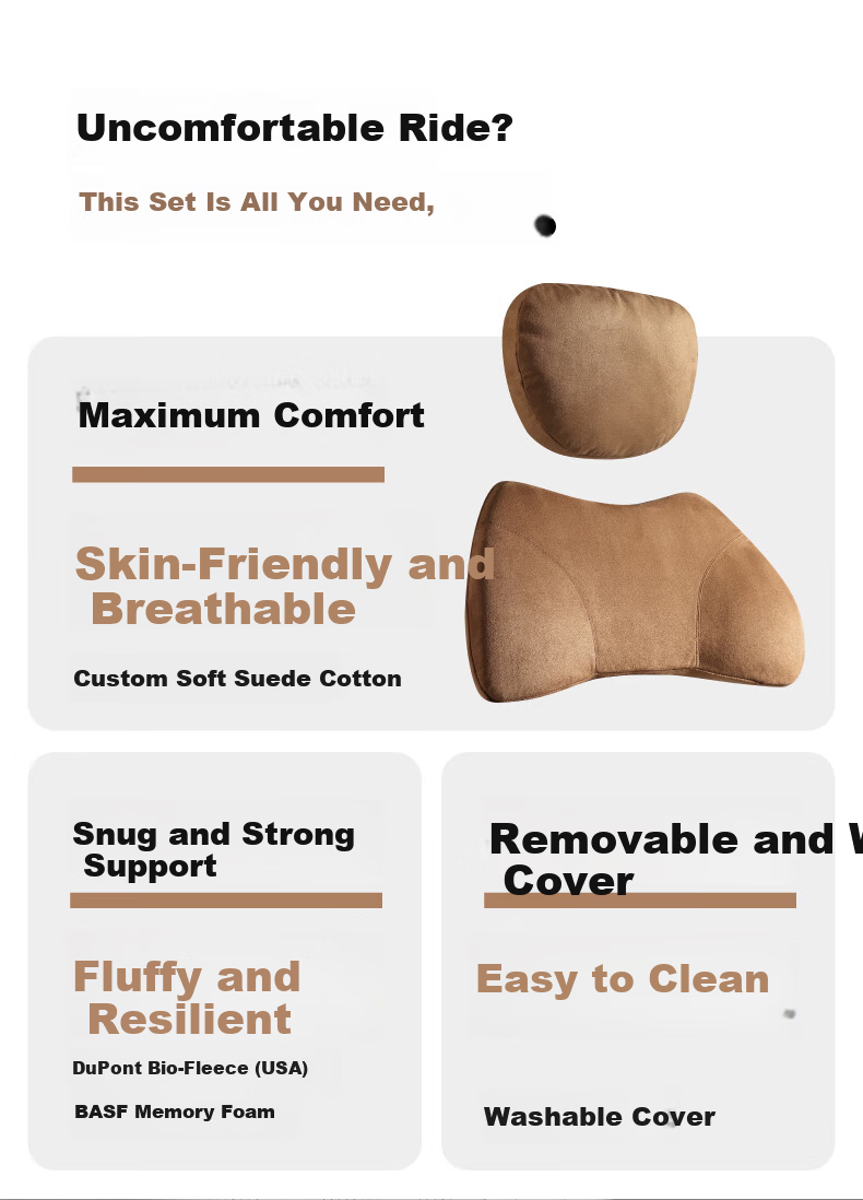 BIMLL Car Headrest Mercedes-Maybach S-Class Lumbar Support Soft Suede Car Pillow Universal for All Seasons 2