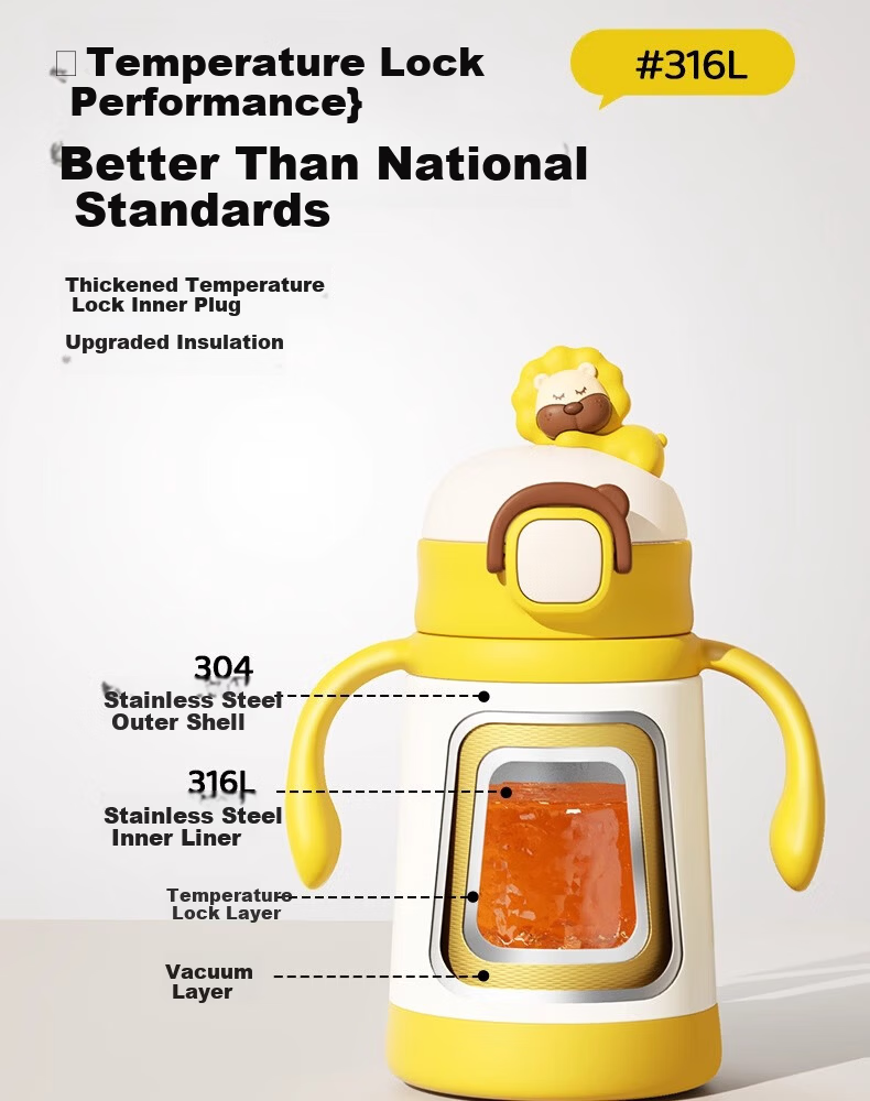 NEVS Insulated Cup for Children, 316 Stainless Steel Baby Water Bottle with Straw, Direct Drinking Sippy Cup for Ages 1-3, 350ml - Younuo White 5