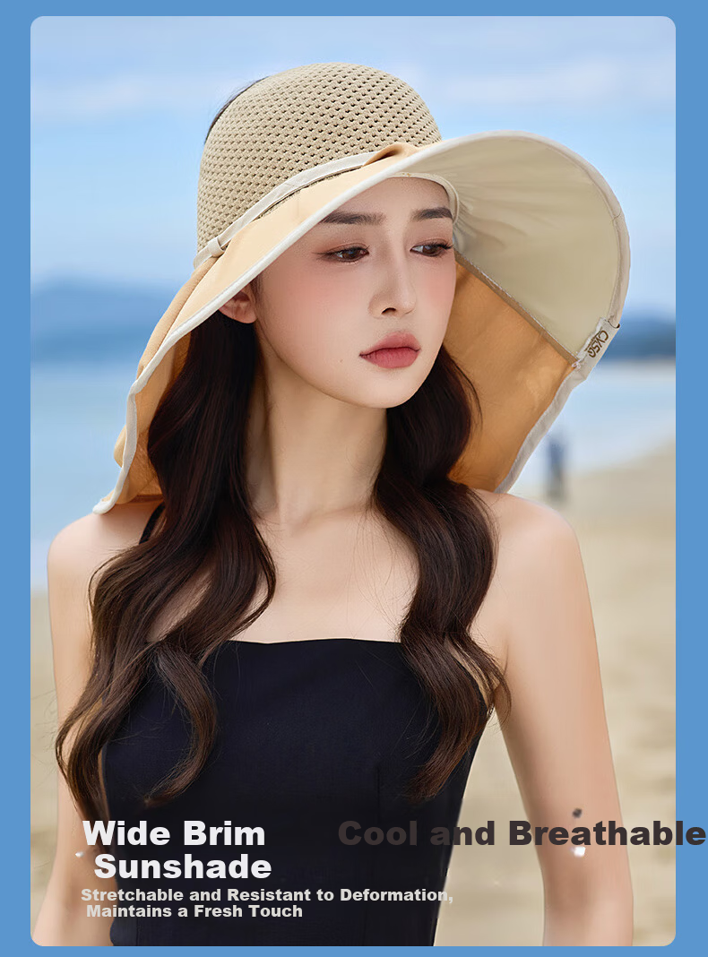 TUCANO Women's Sun Protection Hat, Detachable Neck Cover, Open-Top Summer Outdoor UV Protection Cap 8