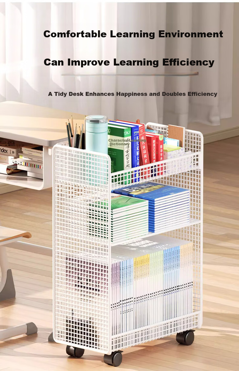 FENJIEXIAN Floor-Standing Bookshelf, Small Steel Storage Rack, Under-Desk Organizer, Movable Shelf Unit, Simple No-Installation Shelf 9