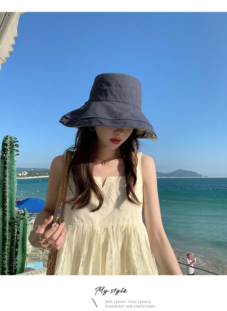 Xueqiman Double-Sided Sunshade Fisherman Hat for Women, UV Protection, Spring and Summer Outdoor Travel, Face-Covering Wide Brim, Foldable Sun Hat 21