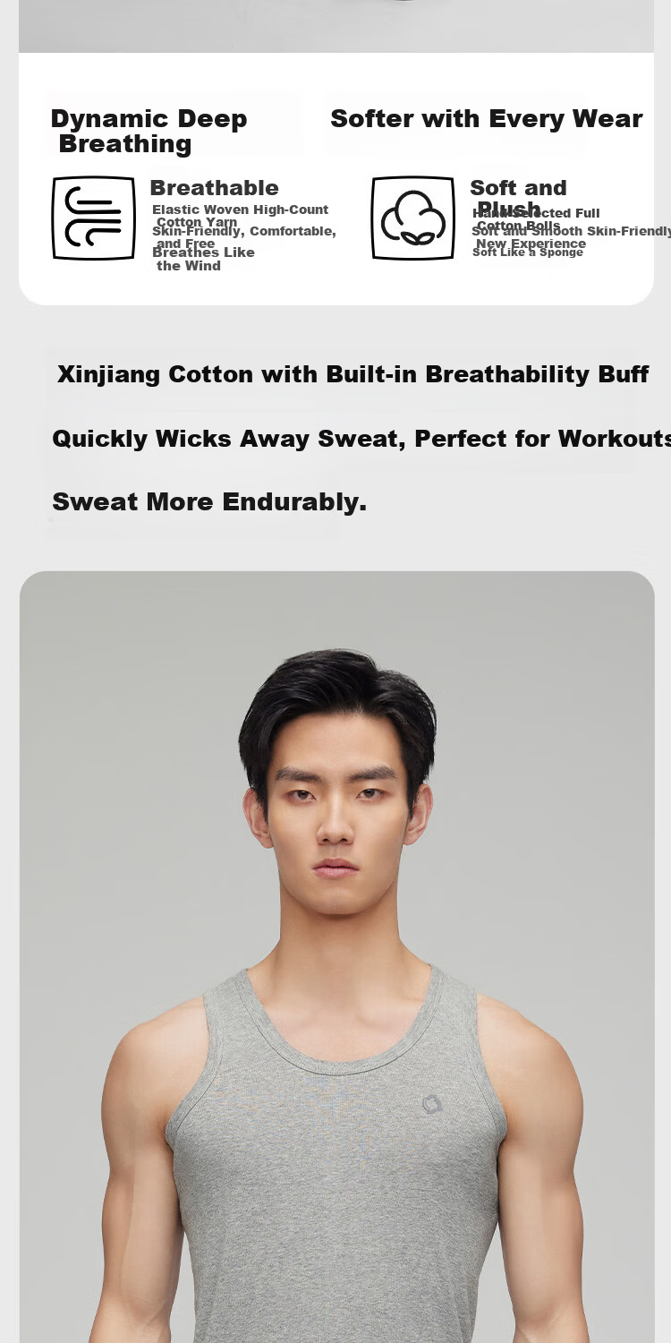 HLA 【Zui Huxi-Air7】Men's Sleeveless Cotton Vest 95% Cotton Basic Thin Undershirt 6