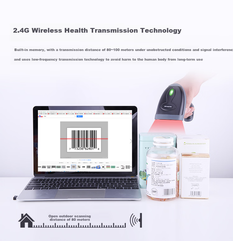 Weirong S03W Wireless 1D Laser Barcode Scanner Gun for Express Delivery Inventory Warehouse Stocktaking Product Barcode 6