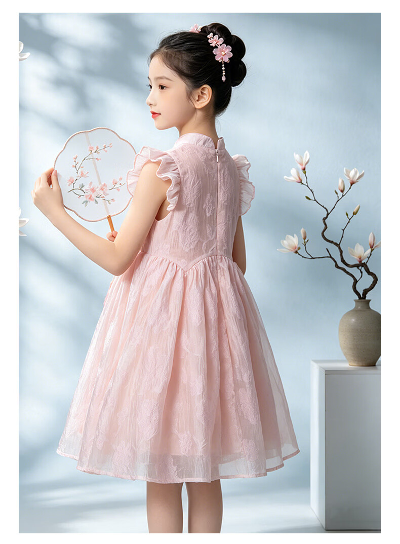 Disney Girls Summer Dress Children's Qipao Dress Girls' New Chinese Style Hanfu 1A109 Off-White 160 5