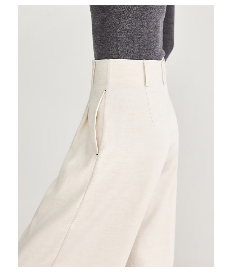 FAESSLIN Urban Old Money Style White Linen Summer Slim Wide-Leg Casual Pants for Women 37