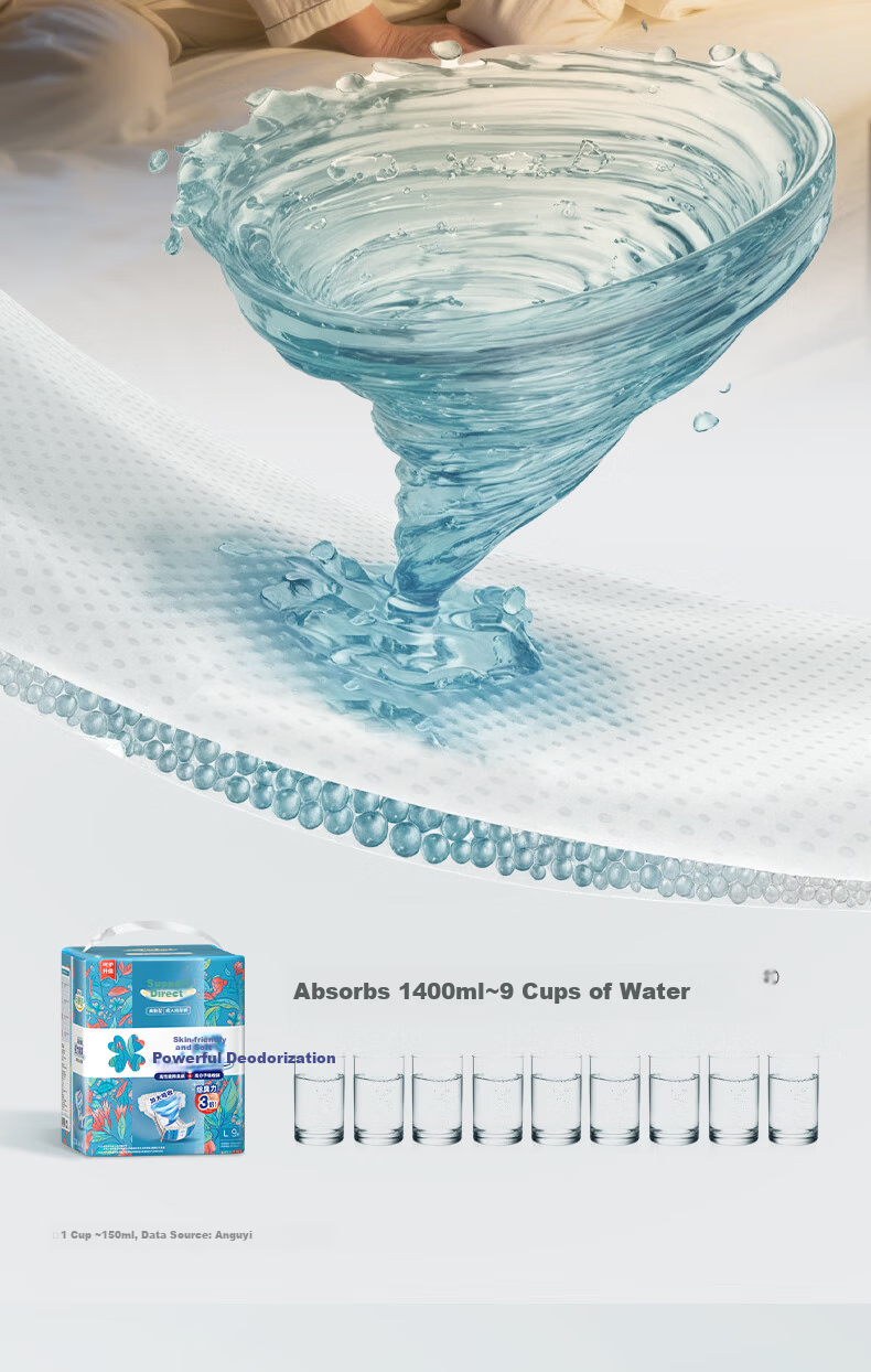 Anguyi Skin-Friendly Deodorizing Adult Diapers with Fastening Straps M Size 60pcs/Box (Hip Circumference 80-105cm) Incontinence Pads for Elderly 18