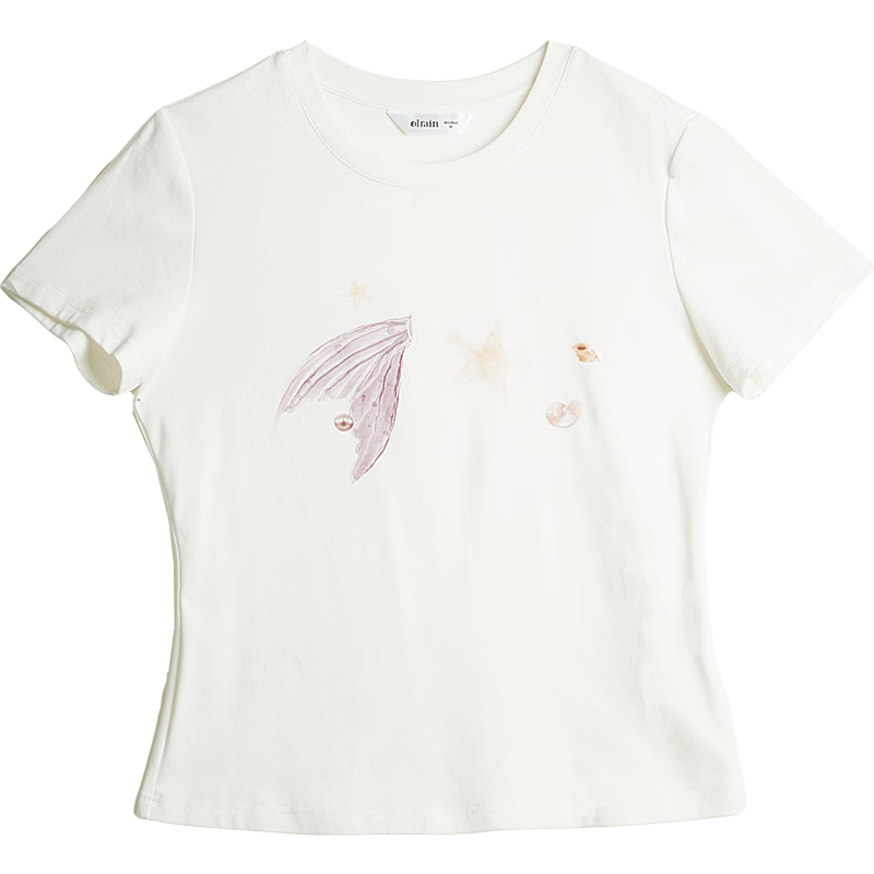 Olrain Eurielle Summer New Fun Colorblock Ocean Print Crew Neck Short Sleeve T-Shirt Women Casual Top White M