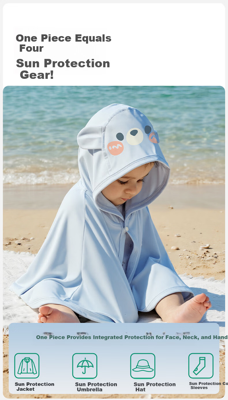 OUYUN [Jelly Cool] Children's Sun Protection Jacket Baby Boys and Girls Sun Protection Cape Ice Silk Cooling Summer Cloak Mist Blue 11