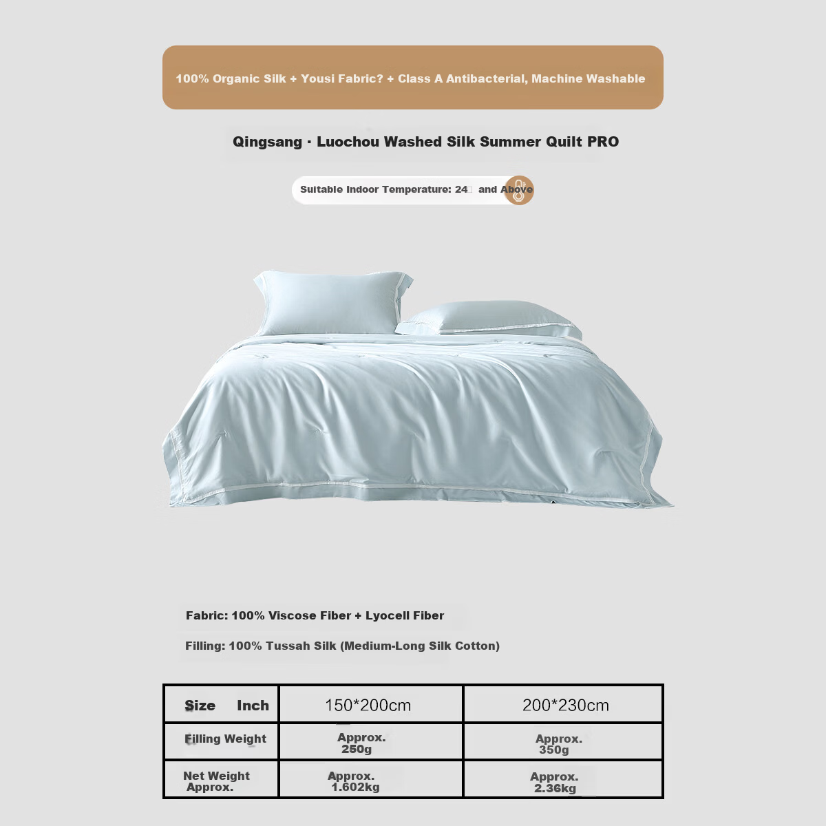 Mercury Home Textiles Silk Quilt Air Conditioning Quilt Summer Cooling Silk Quilt Washable 200*230cm