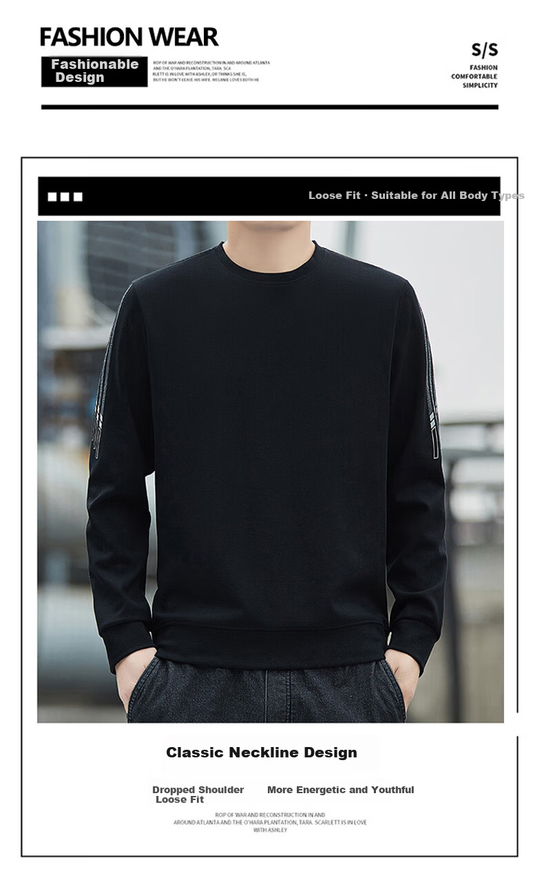 ROMON Men's Sweatshirt, Spring And Autumn Round Neck Loose High-End Long-Sleeve T-Shirt, Comfortable Base Layer Jacket for Men, 8939 Dark Gray 2XL 5