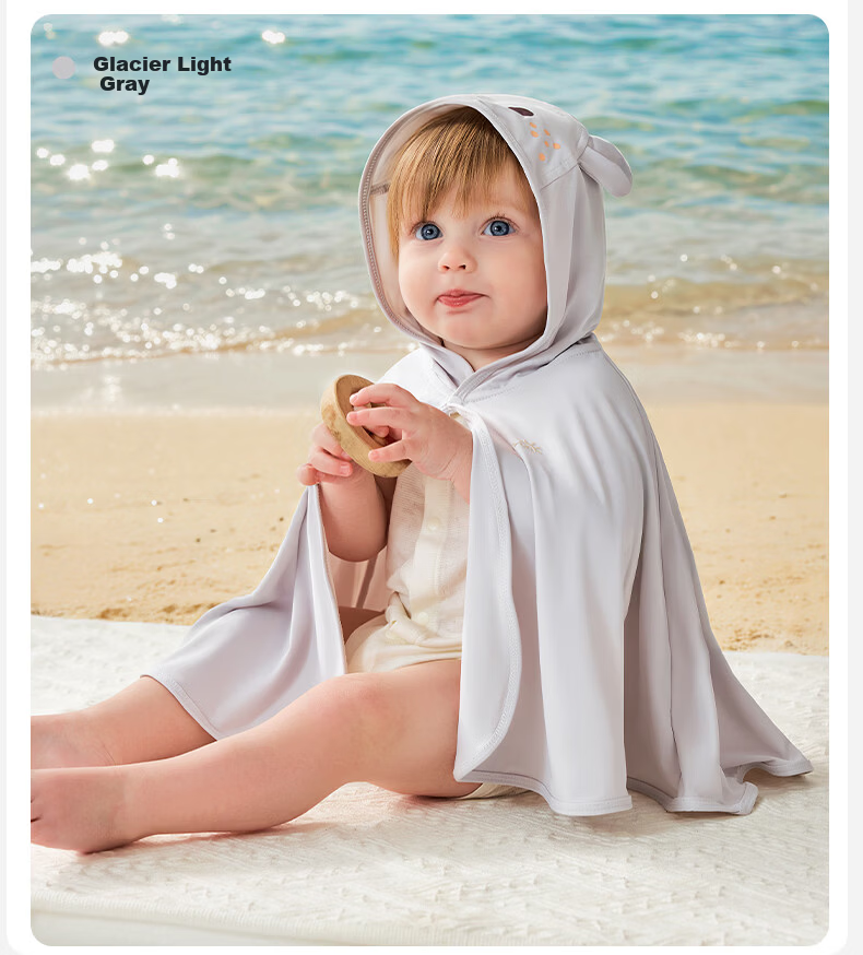 OUYUN [Jelly Cool] Children's Sun Protection Jacket Baby Boys and Girls Sun Protection Cape Ice Silk Cooling Summer Cloak Mist Blue 20