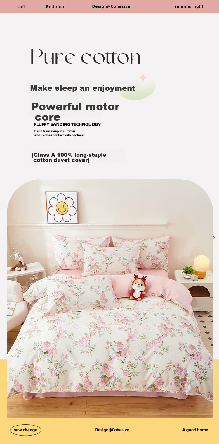 Mengshina A-Class 100% Cotton Duvet Cover Single Pure Cotton Double Bed Country Style 180x200cm Floral Romance 1