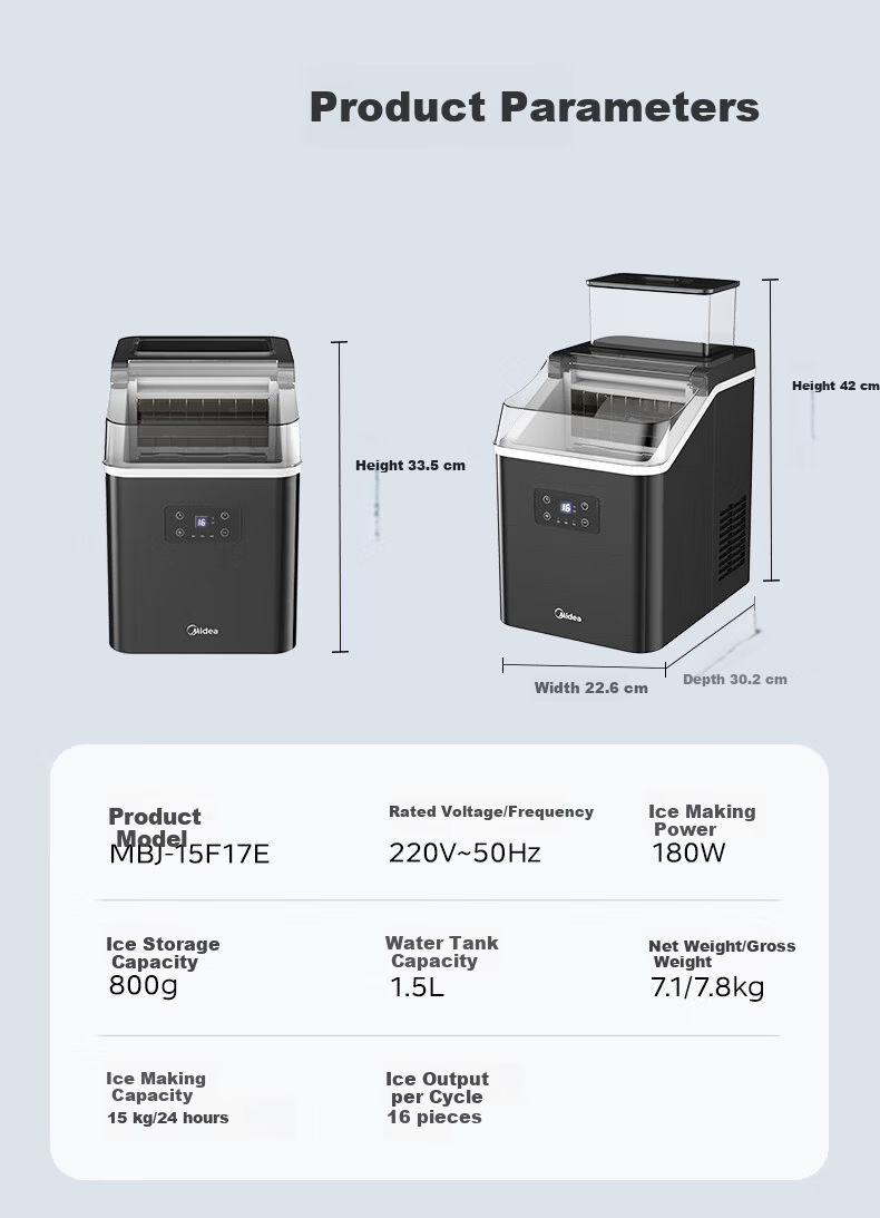 Midea Ice Maker Home Cube Ice Stainless Steel Mini Ice Machine Dormitory Ice Cube Automatic Cleaning Office Appointment Ice Making Cold Drink MBJ-20F17TE 13