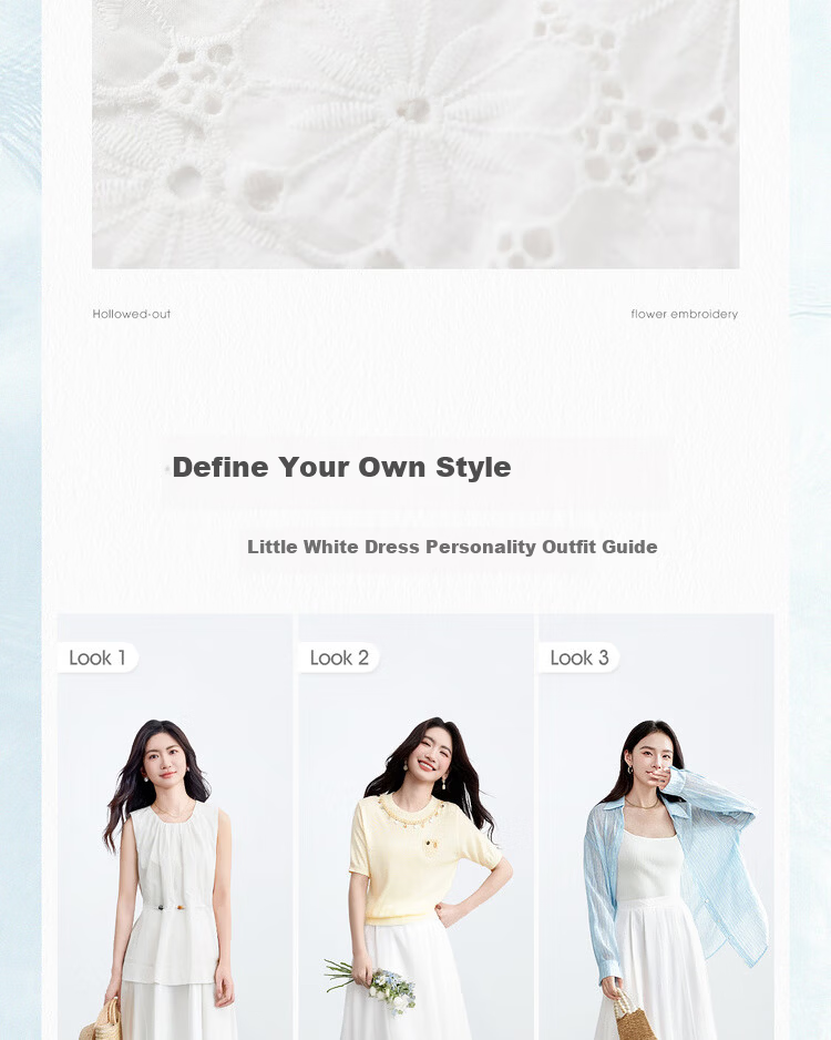 Shangdu Bila Pure Cotton High-Waist Hollow Embroidered White A-Line Midi Skirt for Women Summer Vacation Slim Fit Skirt 4
