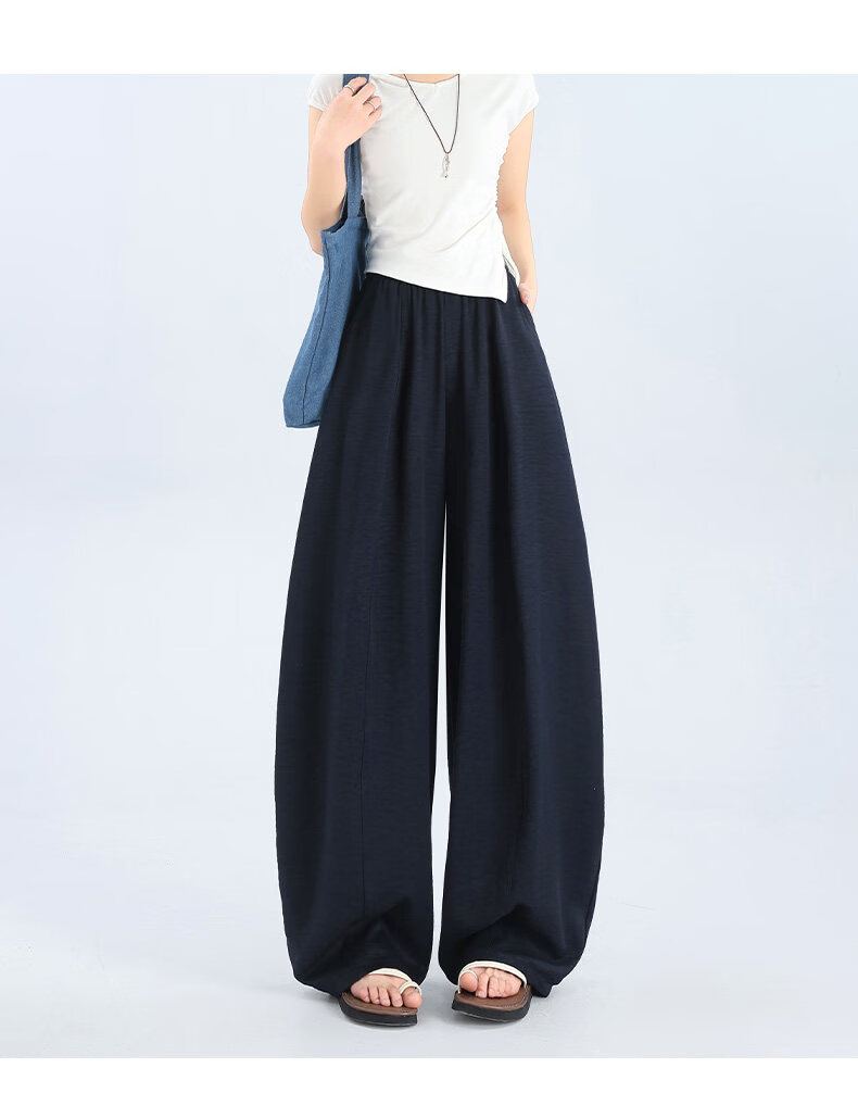 Modal Curved Blade Wide-Leg Pants for Women Summer 2026 New High-Waist Slimming Ice Silk American Texture Banana Casual Pants 12