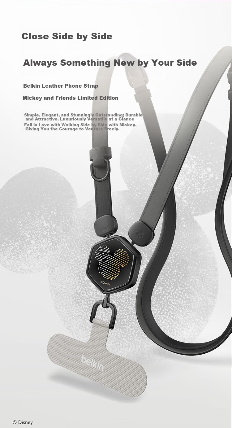 BELKIN Premium Leather Phone Lanyard Strap Mickey and Friends Anti-Lost Neck and Crossbody Phone Chain with Phone Pad 3