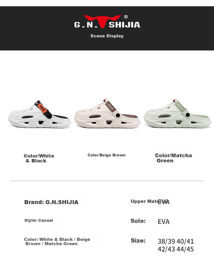Bull Family Men's Summer New Casual Breathable Beach Shoes Thick Sole Dual-Use Clog Slippers with Soft Cushioning 21