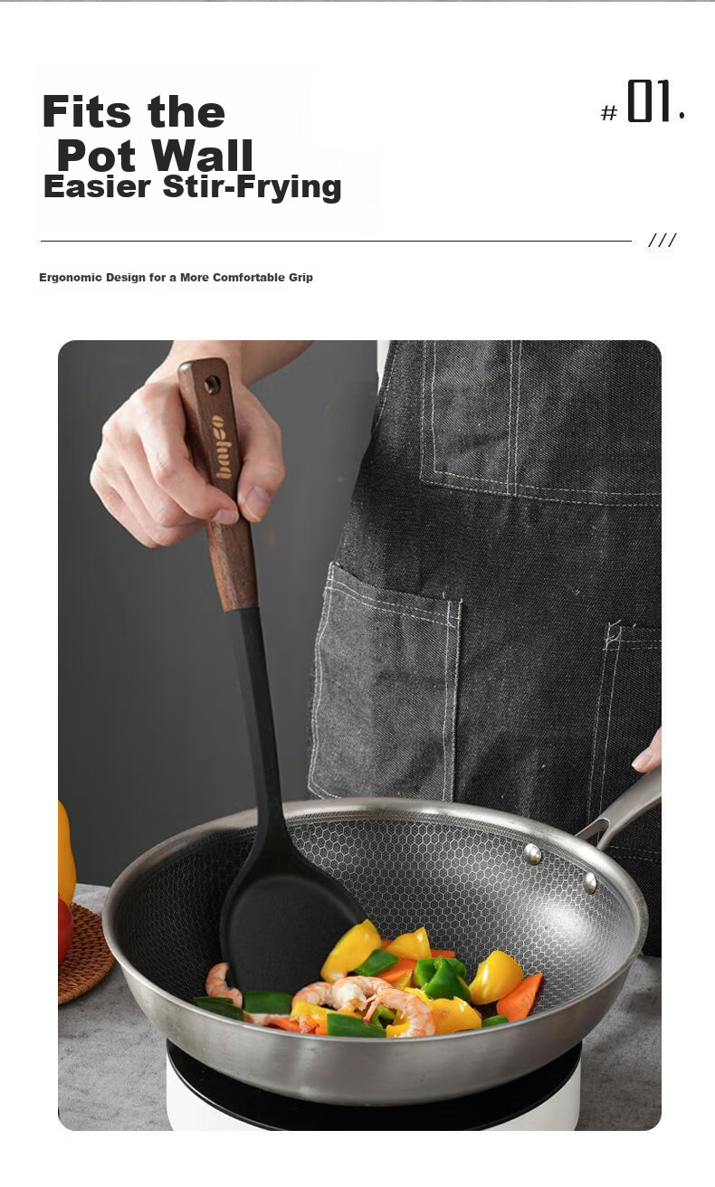 BAYCO Wooden Handle Silicone Spatula Food Grade High Temperature Resistant Non-Stick Cooking Spatula BC5615 2