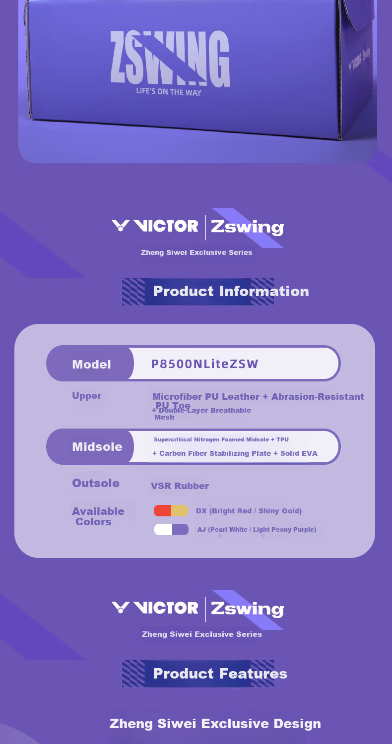 VICTOR Victory Badminton Shoes Zheng Siwei Comfortable Cushioning P8500NL ZSW Pearl White/Light Peony Purple Size 37 2
