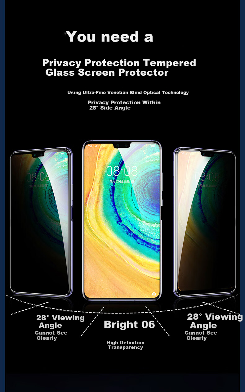 KOOLIFE 28° Privacy Tempered Glass Screen Protector for Huawei Mate80 Mate80 Pro Anti-Peeping Privacy Protection HD Anti-Fingerprint Drop Resistant Film 5