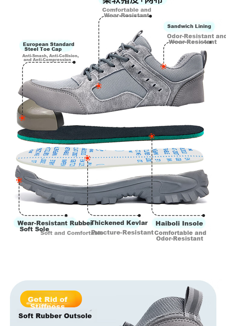 Dinggu Men's Labor Protection Shoes Gray Four-Season Anti-Smash Anti-Puncture Rubber Sole Comfortable JD1176hui37 3