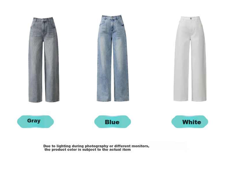 ESE-Y Women's Wide Straight Jeans 26 Spring New Colorfast Cotton Stretch Wide-Leg Pants Denim Blue 27 37