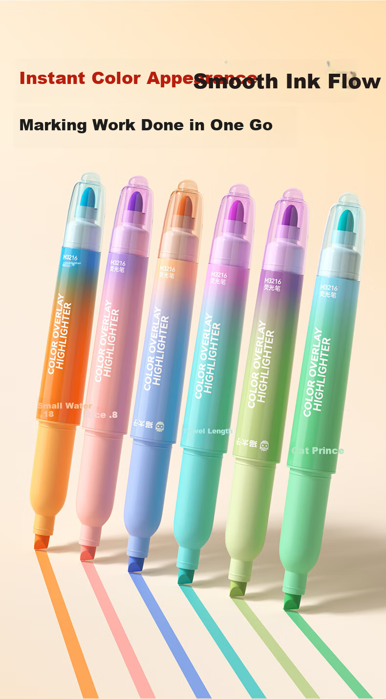 Cat Prince Stackable Color Fluorescent Highlighter Marker Pen Double-Ended Fluorescent Pen for Elementary Students, High-Value Quick-Dry 12-Color Note-Taking Pen for Handwritten Reports 8