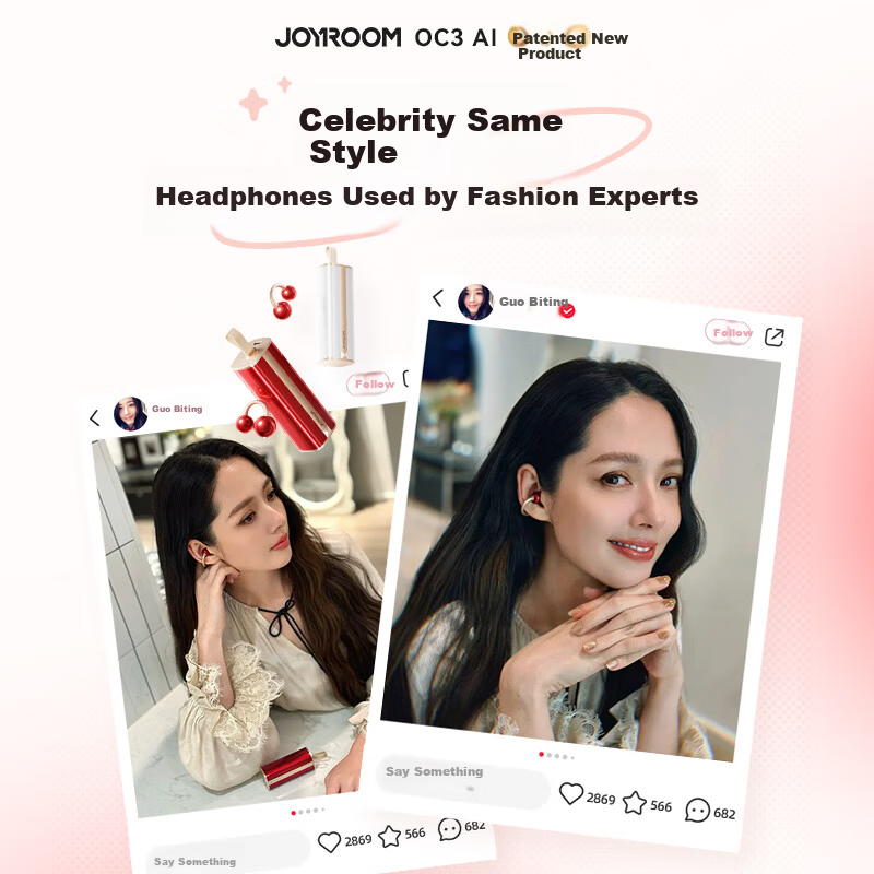 Joyroom OC3 Lipstick Bluetooth Earbuds Clip-On Bone Conduction Open-Ear Noise-Cancelling AI Office Translation Device Unisex Gift
