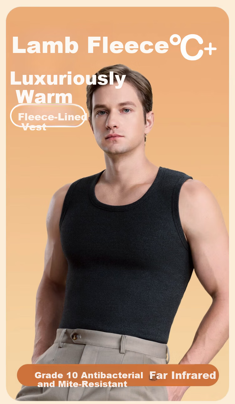 LangSha Men's Thermal Antibacterial Anti-Mite Fleece-Lined Thickened Sleeveless Base Layer Vest Autumn Winter Heat Retaining Close-Fitting Top 1