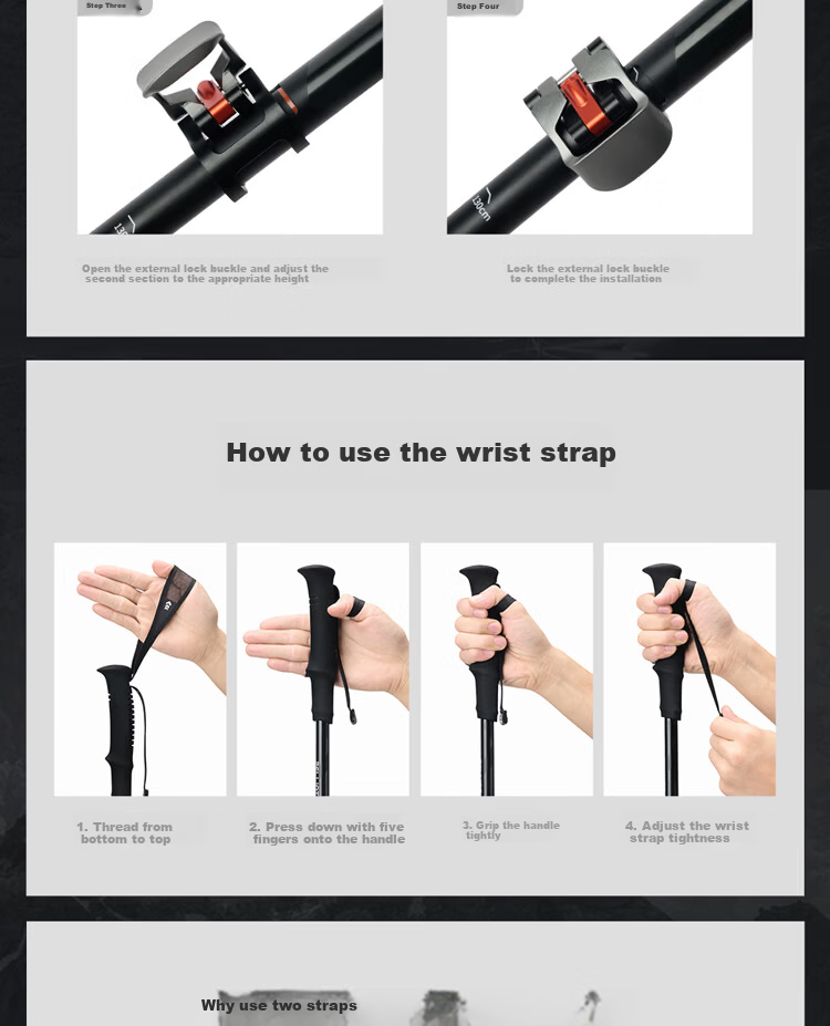 Pelliot Wing Pro Outdoor Hiking Pole T800 Carbon Fiber Telescopic Folding Trekking Stick 165036012 Black 14
